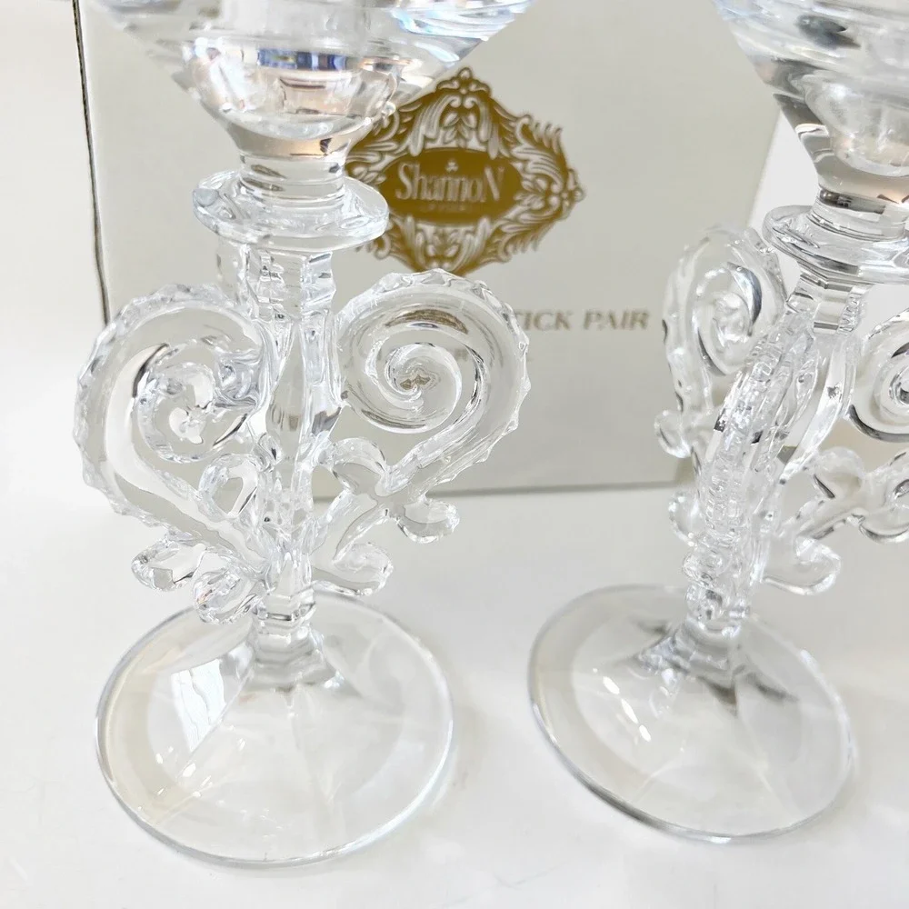 Shannon Crystal Ireland Scroll Candlestick Holders Godinger Czech Lead Crystal